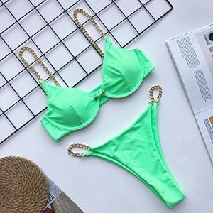 Neon Green Gold Chains Bikini